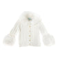 White Cableknit Faux Fur Cotton Cardigan