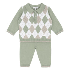 Sage Argyle Cotton Knit Two-Piece Set