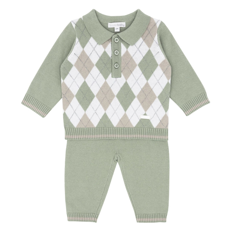 Sage Argyle Cotton Knit Two-Piece Set
