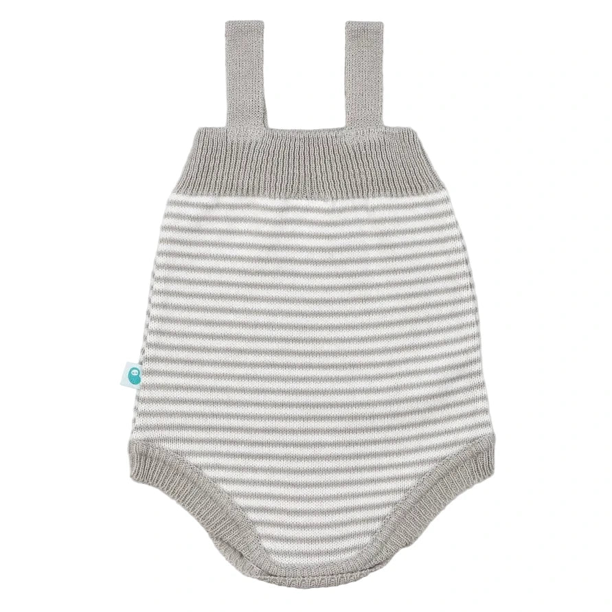 Striped Grey and White Cotton Knit Romper