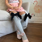 Grey Knee High Socks with Velvet Bows