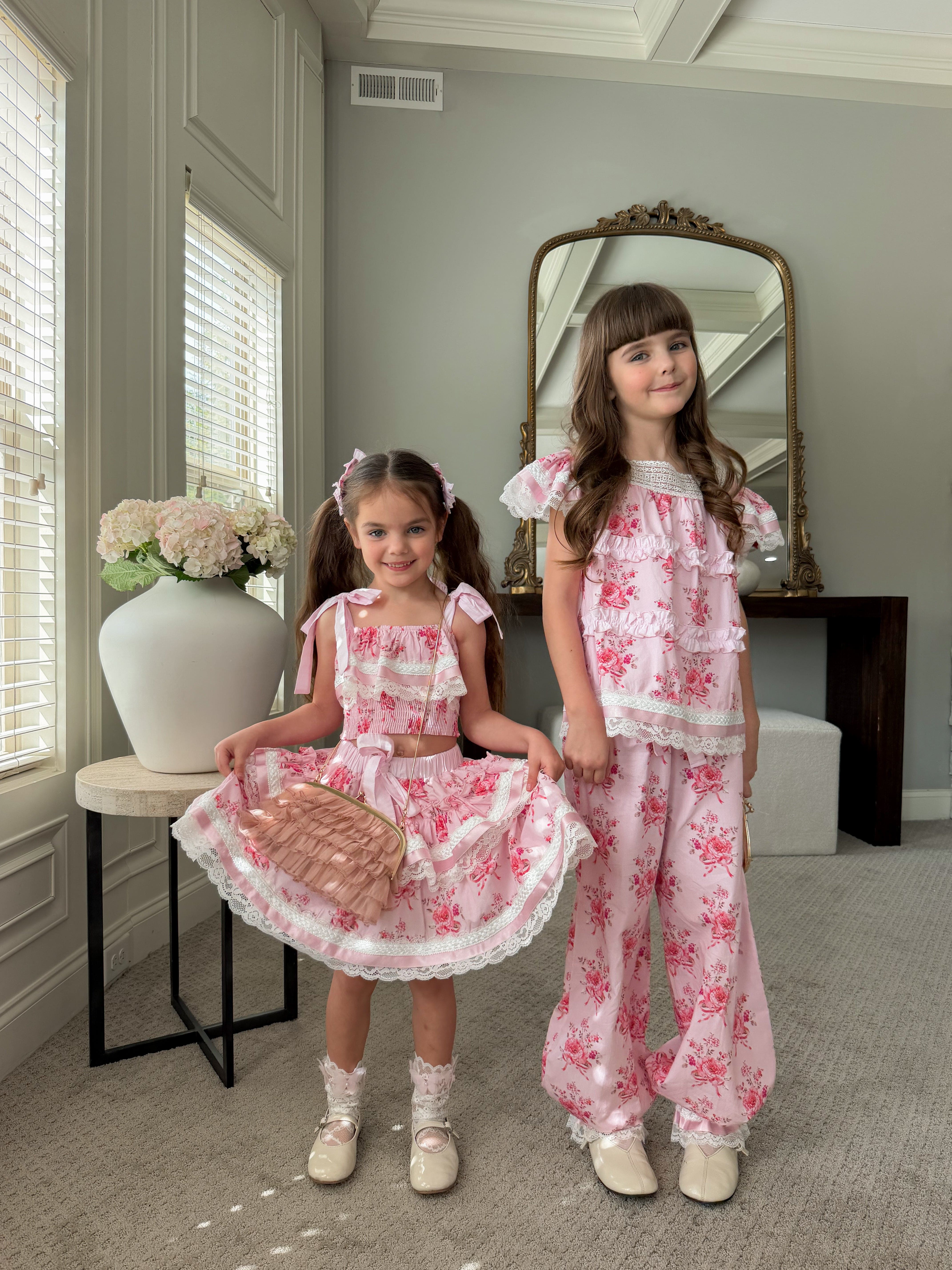 Amelia Pink Flower Print Skirt - Petite Maison Kids