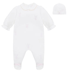 Lucy Girls White Bunny Embroidery Babygrow & Hat Set