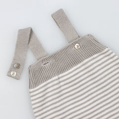 Striped Grey and White Cotton Knit Romper