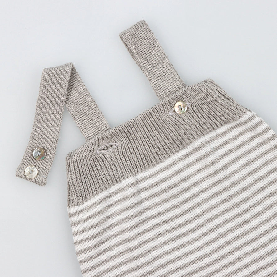 Striped Grey and White Cotton Knit Romper