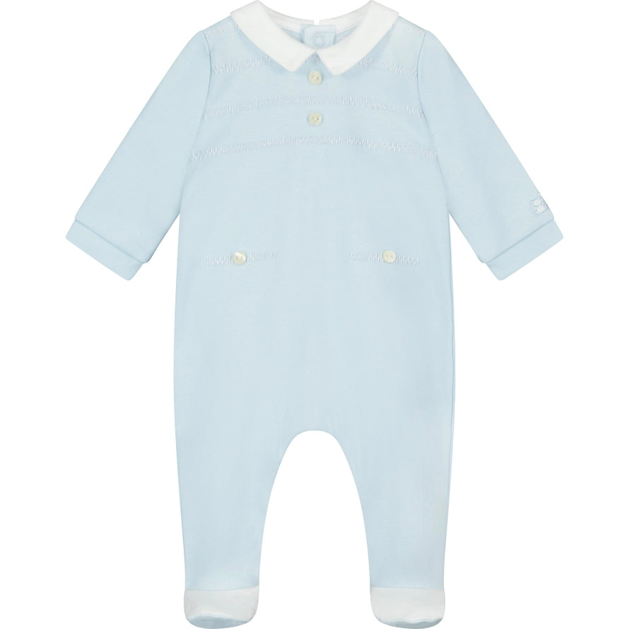 Blue Cotton Embroidered Babygrow