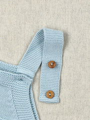 Baby Blue Cotton Knit Overalls with Wooden Buttons