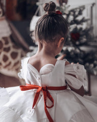 Constanza White Ceremony  Dress with Red Bow