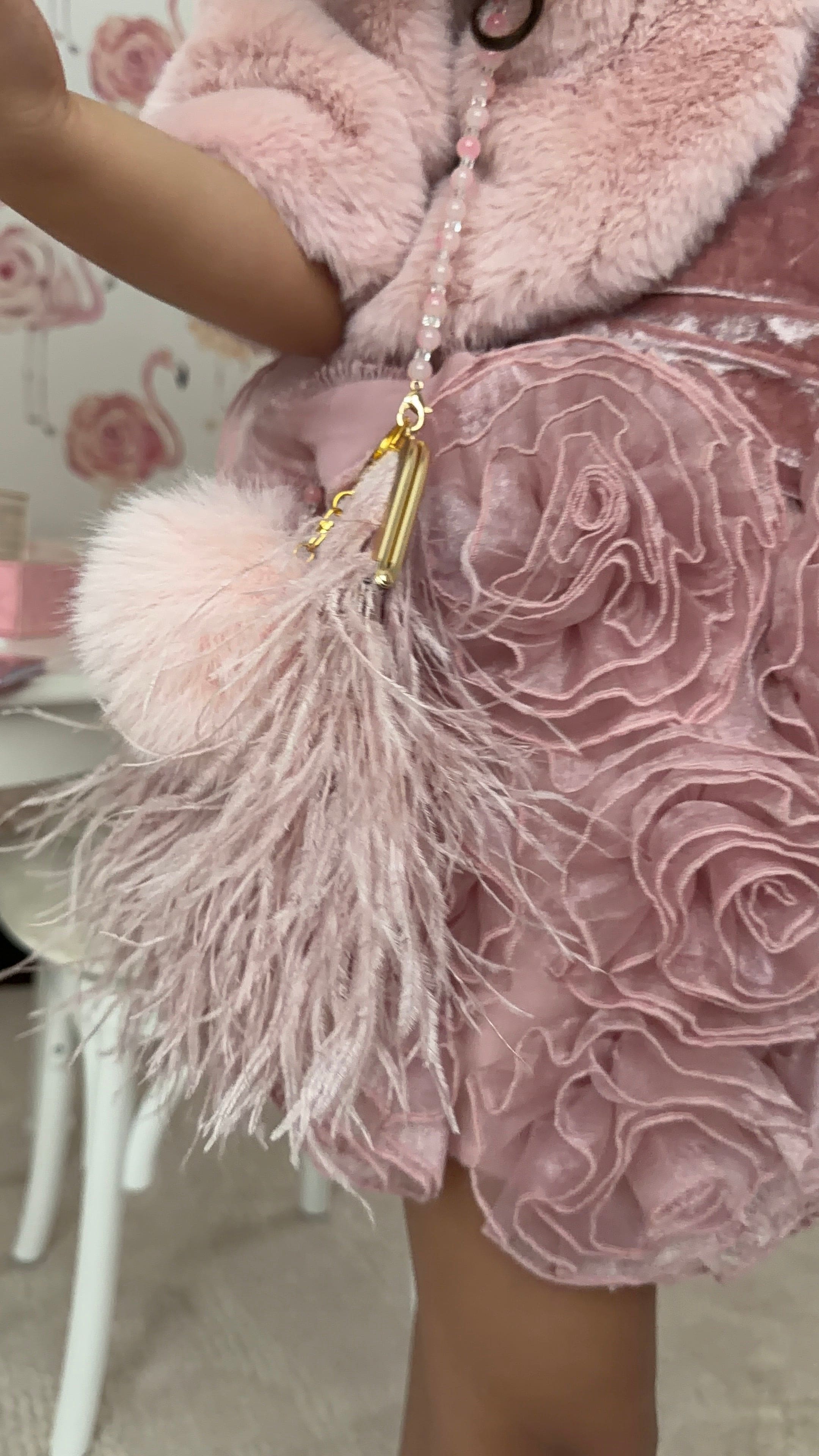 Pink Heart Faux Fur Pom Handbag Charm