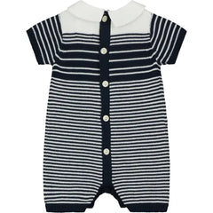 Fabian Navy Blue and White Knitted Boys Romper