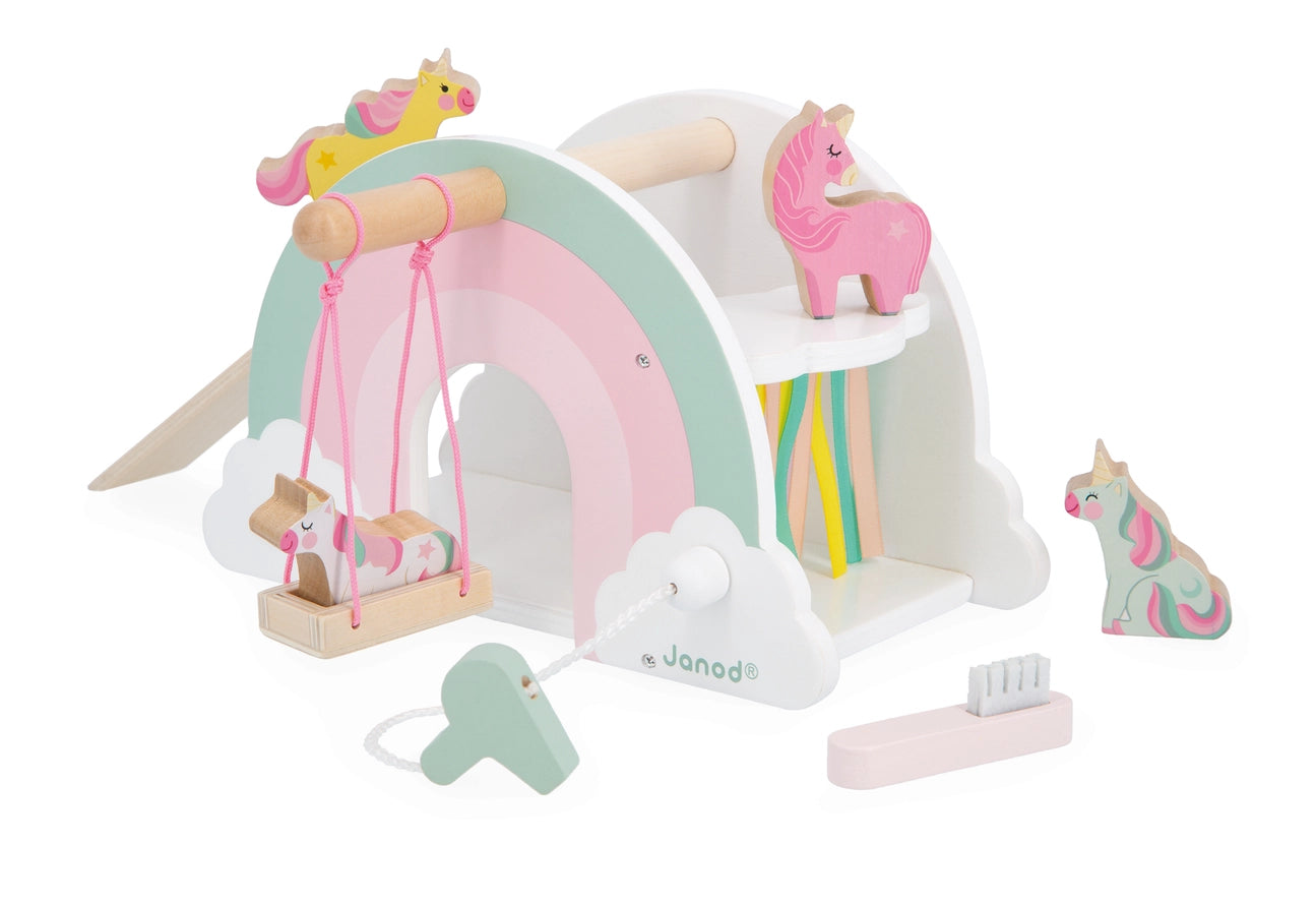 Unicorn Rainbow House Wooden Toy with 4 Unicorns