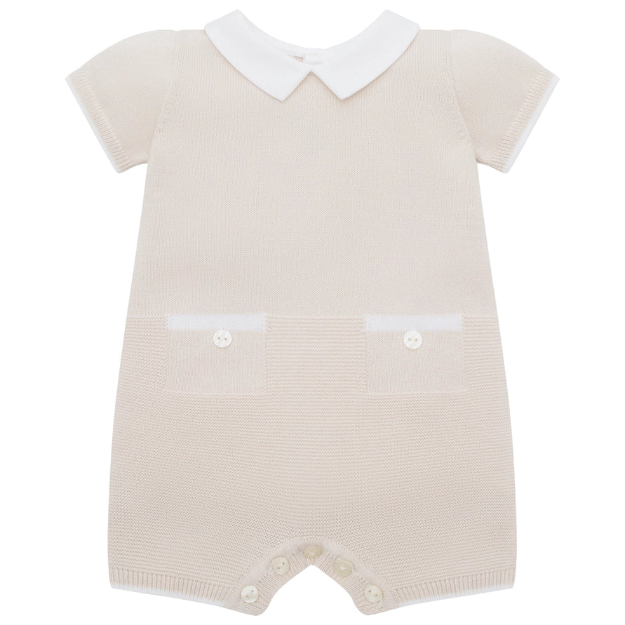 Logan Boys Beige Knit Pocket Detail Romper