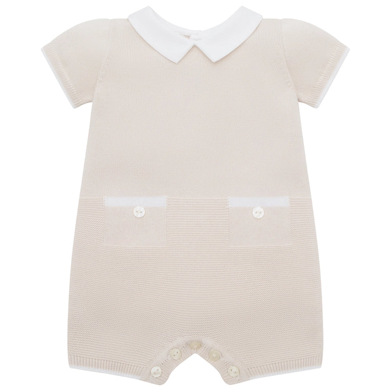 Logan Boys Beige Knit Pocket Detail Romper