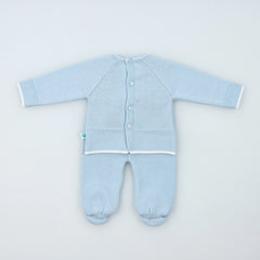 Serene Light Blue Knit Baby Sweater and Footed Pants  Set