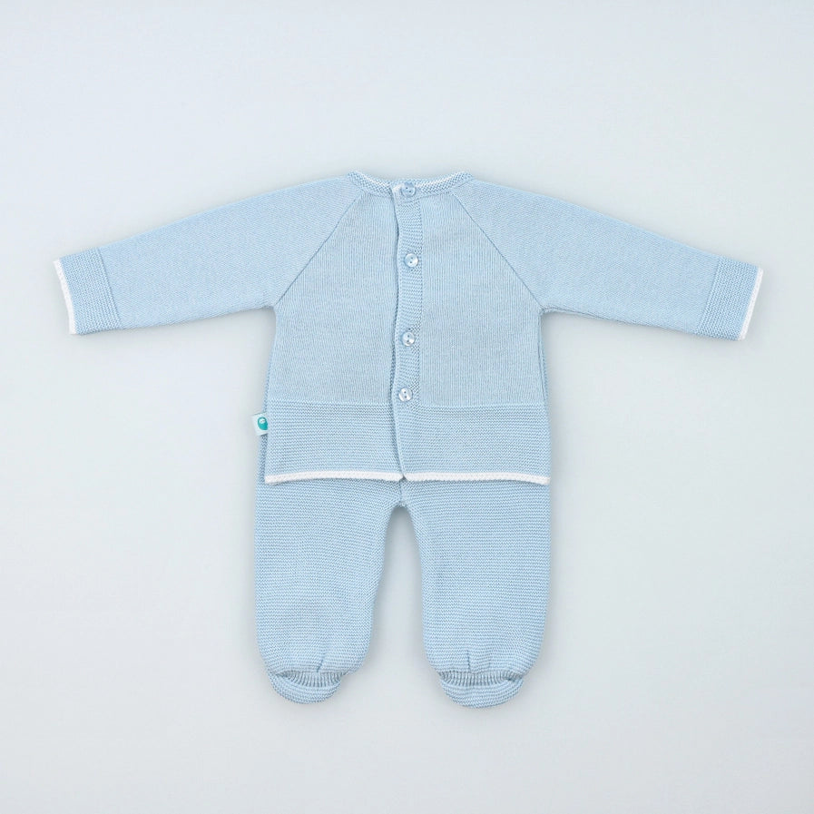 Serene Light Blue Knit Baby Sweater and Footed Pants  Set