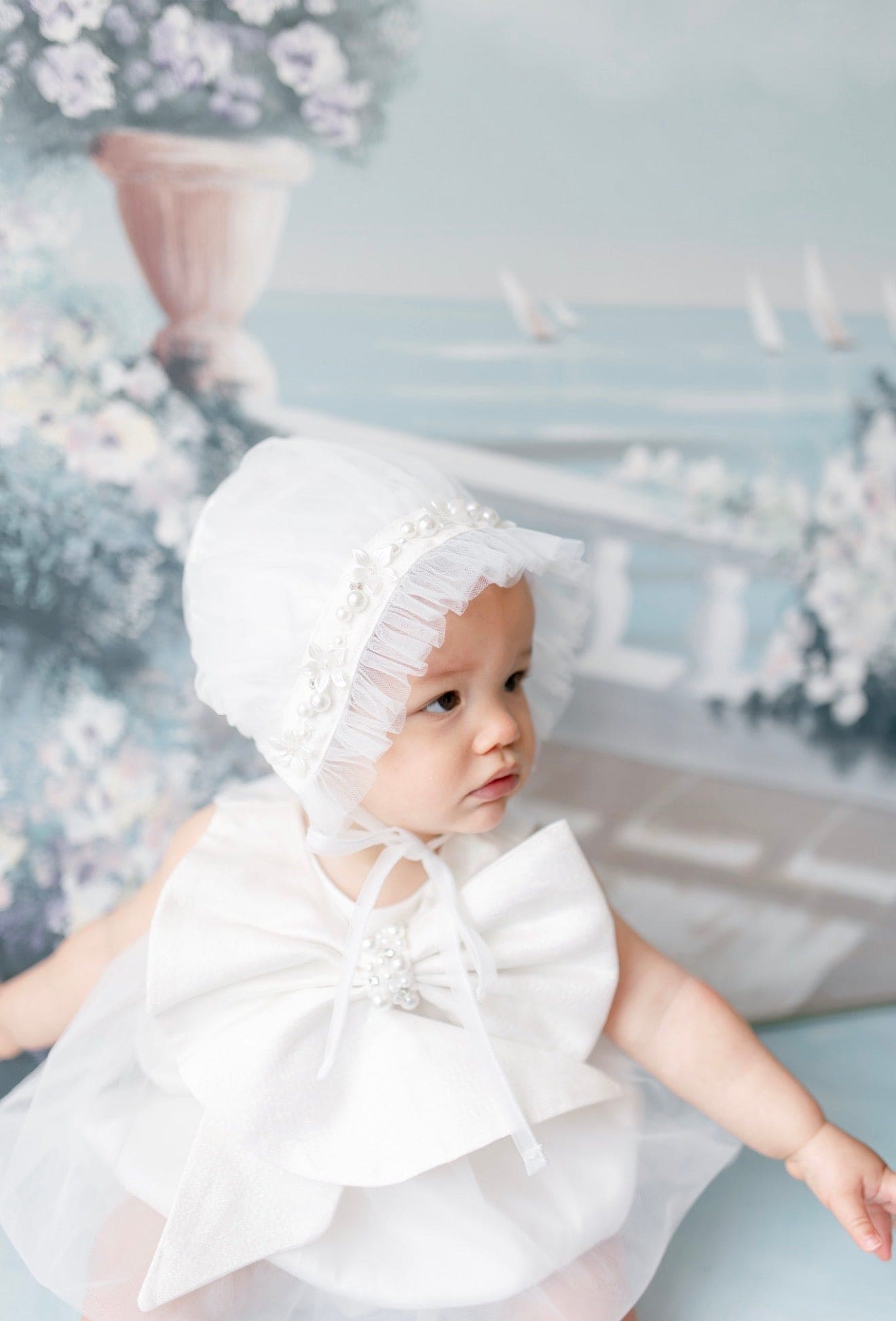 Jackie White Tulle Bonnet