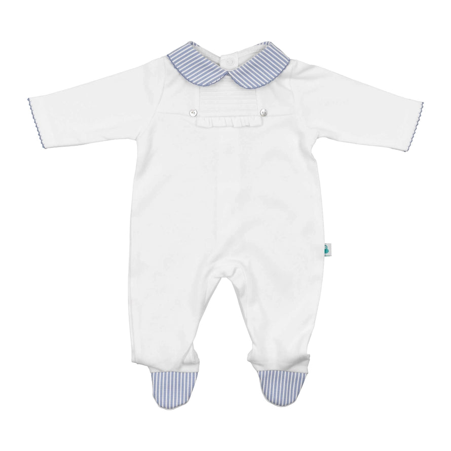 Baby Cotton Babygrow with Blue Striped Collar