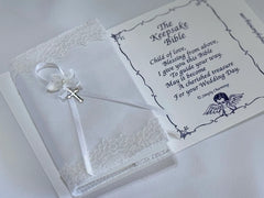 White Satin Baby Bible with Cross