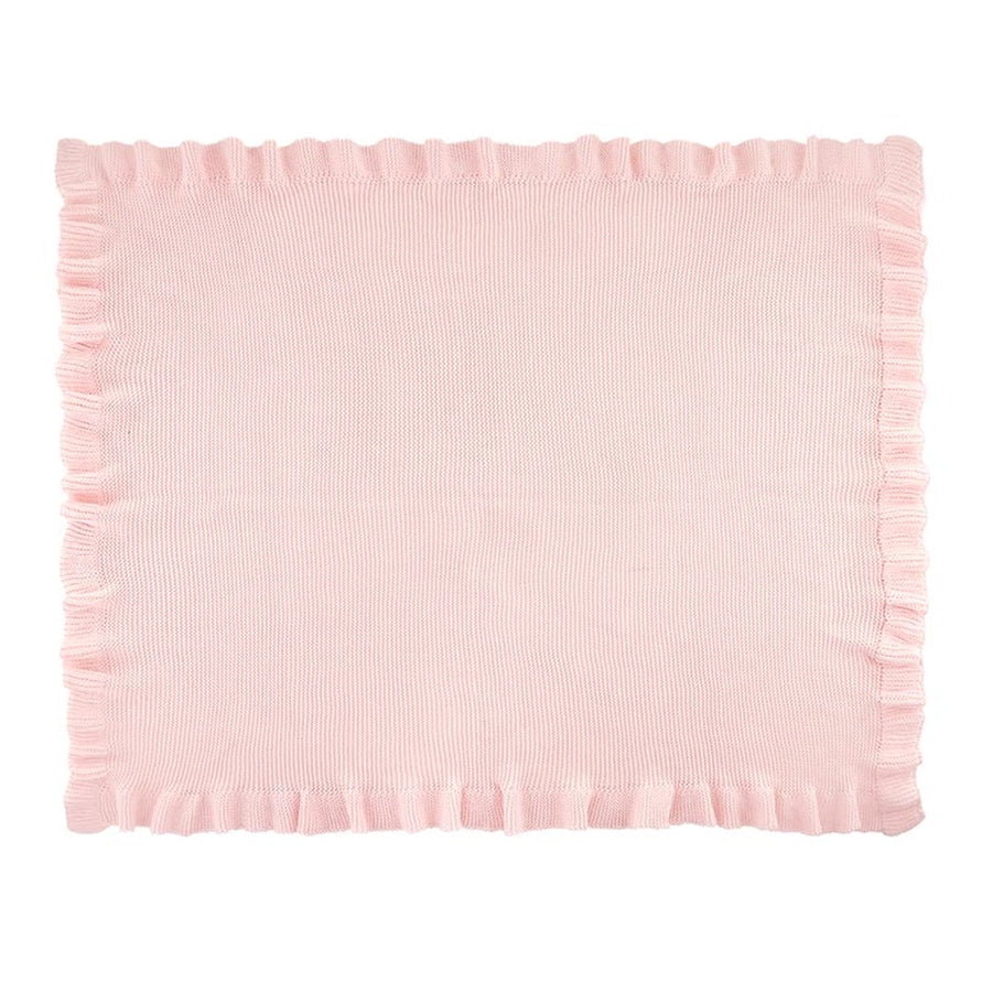 Pink Knit Baby Blanket with Ruffle Trim