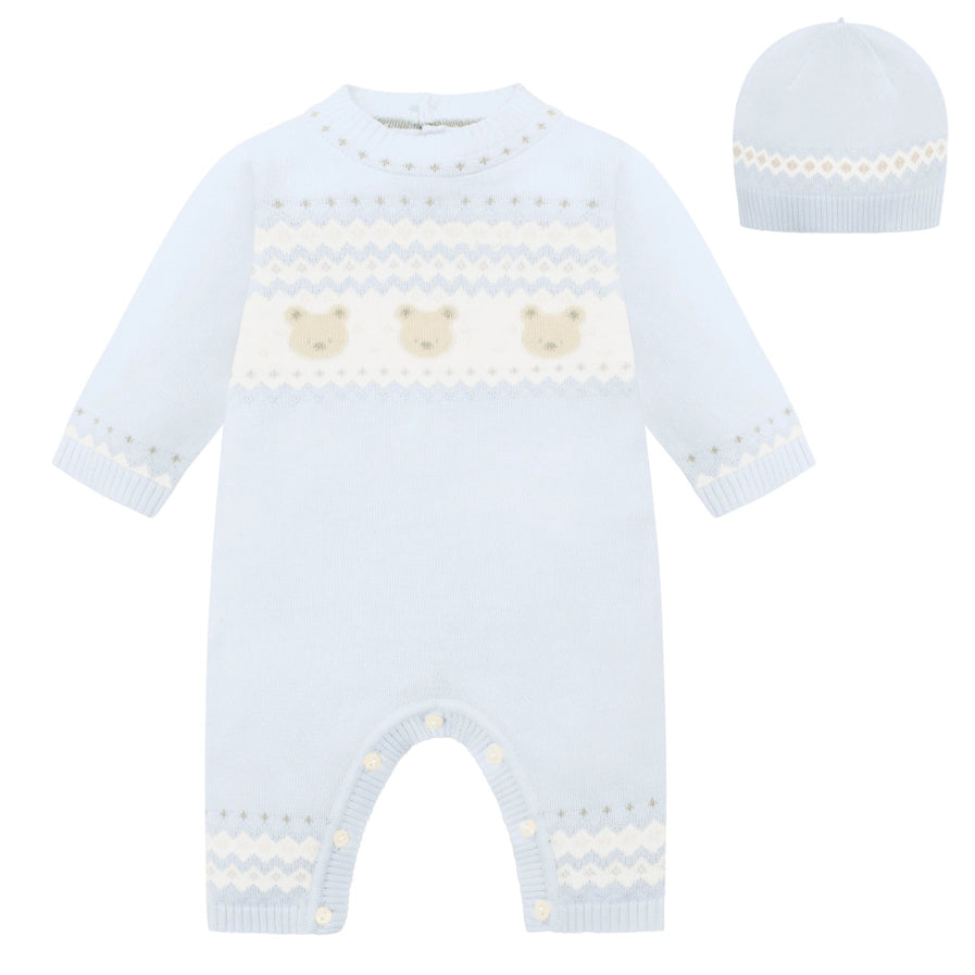 Kristian Boys Blue Teddy Knit All in One & Hat Set