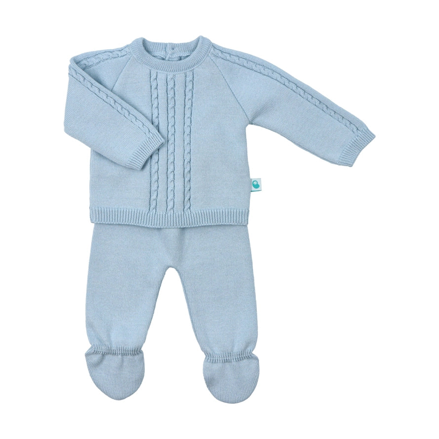 Baby Blue Cotton Knit Sweater and Pants Set