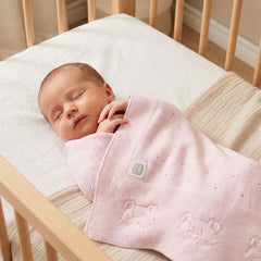Pink Baby Knit Blanket Cotton with Teddy Bear Pattern