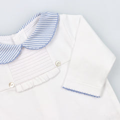 Baby Onesie Babygrow Made of Cotton with Light Blue  Striped Collar