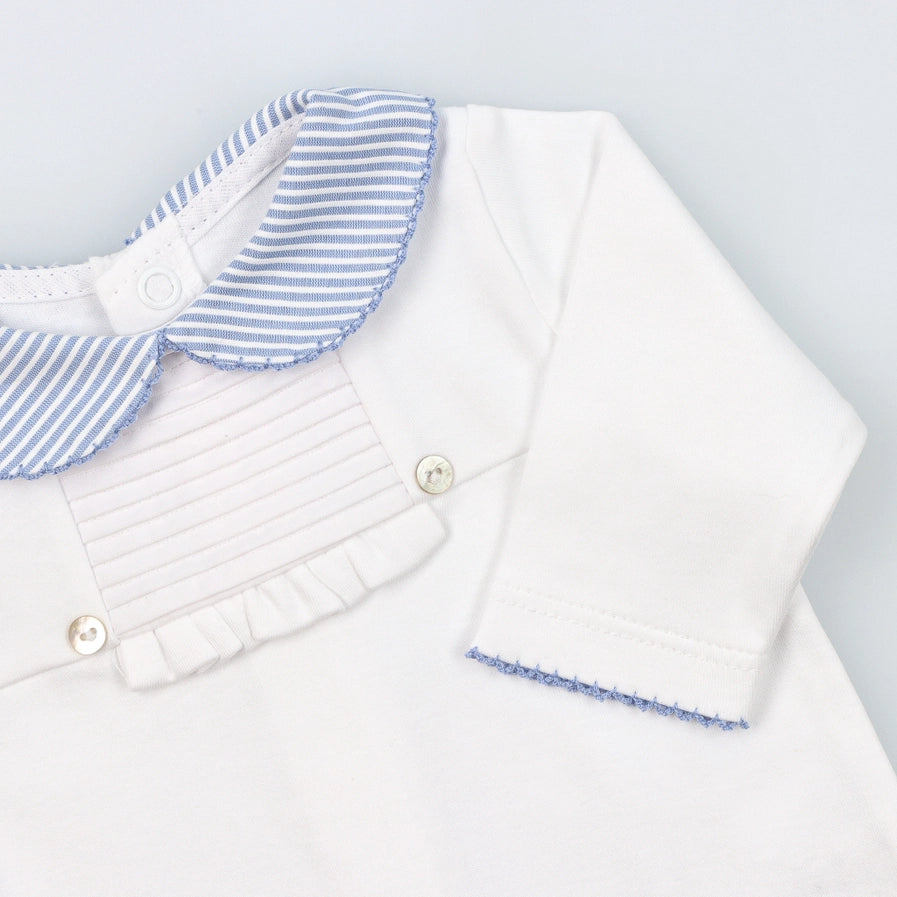 Baby Onesie Babygrow Made of Cotton with Light Blue  Striped Collar
