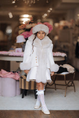 Greta Beige Wool Fur Coat for Girls