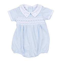 Landry Smocked Light Blue Pima Cotton Romper