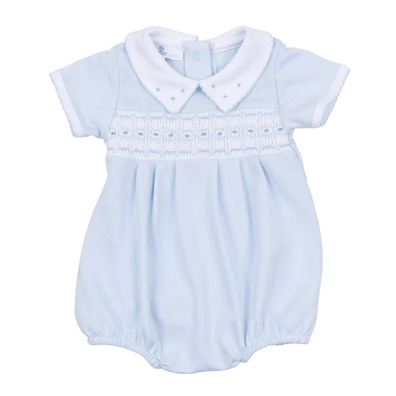 Landry Smocked Light Blue Pima Cotton Romper