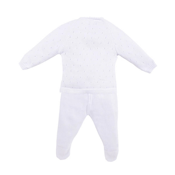 White Knit Cotton Baby Three Piece Set