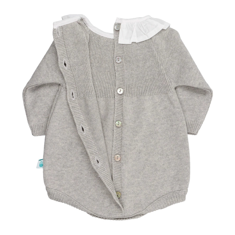 Grey Knit Bodysuit Onesie White Ruffle Collar