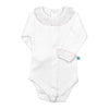 Baby White Cotton Bodysuit Onesie with Pink Swiss Dot Ruffle Collar