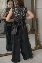 Cowboy Black Wide-Leg Cargo Pants with Fringe