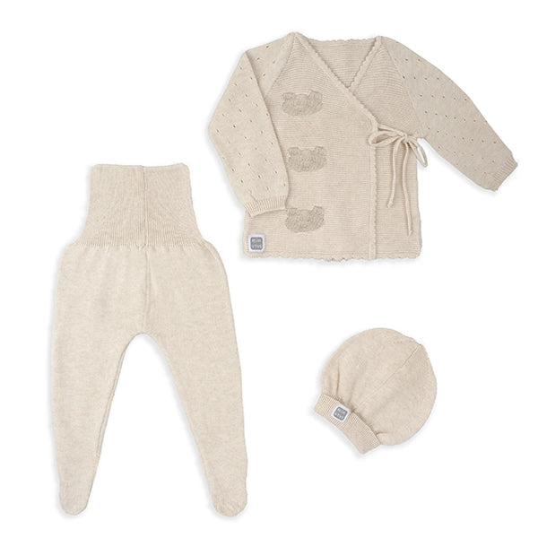 Beige Knit Three Piece Baby Set