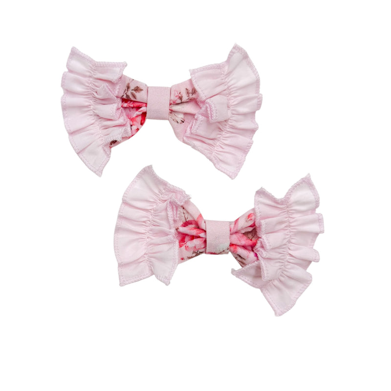 Amelia Pink Flower Print Hair Clips