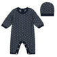 Everett Navy Chevron Knit All in One Babygrow and Hat Set