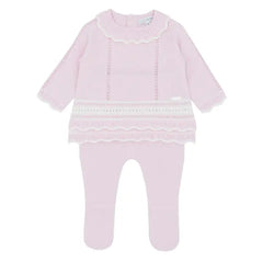 Pink & White Footed Knit Set for Baby Girls