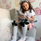 Grey Knee High Socks with Velvet Bows