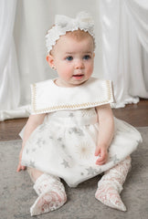 Star White Tulle Romper with Silver & Gold Embroidery