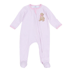 Puppy Playtime Pink Pima Cotton Zip Footie