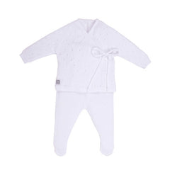 White Knit Cotton Baby Three Piece Set