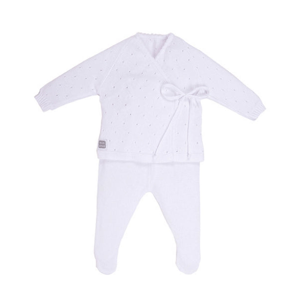 White Knit Cotton Baby Three Piece Set