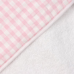 Hooded Checkered Pink and White Turkish Cotton Baby Towel