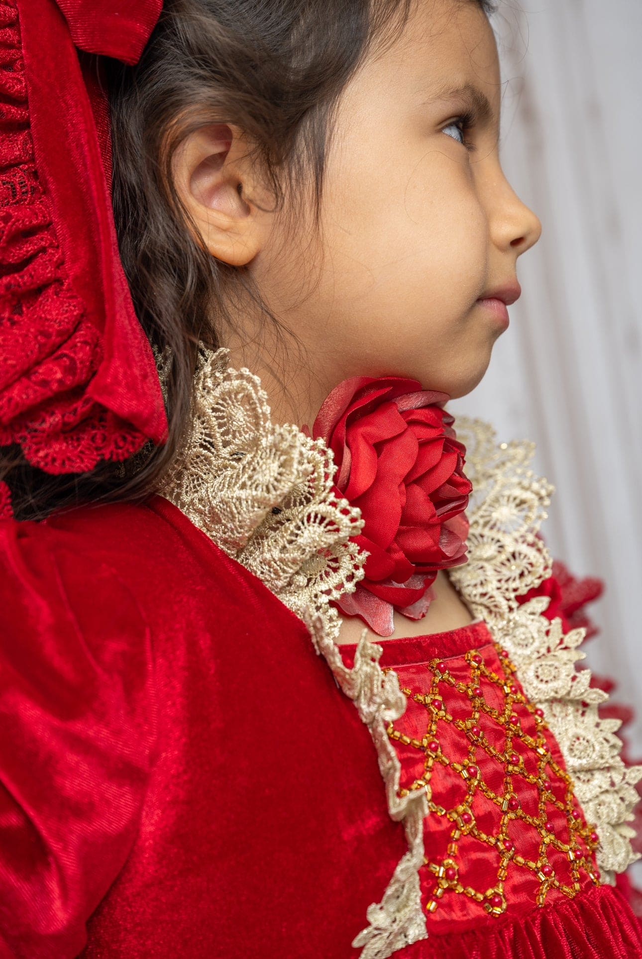 Red Flower Neck Tie With Black String