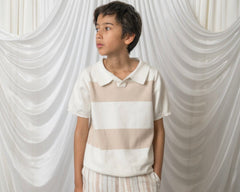 Bennet White And Beige Cotton Knit Shirt - Petite Maison Kids