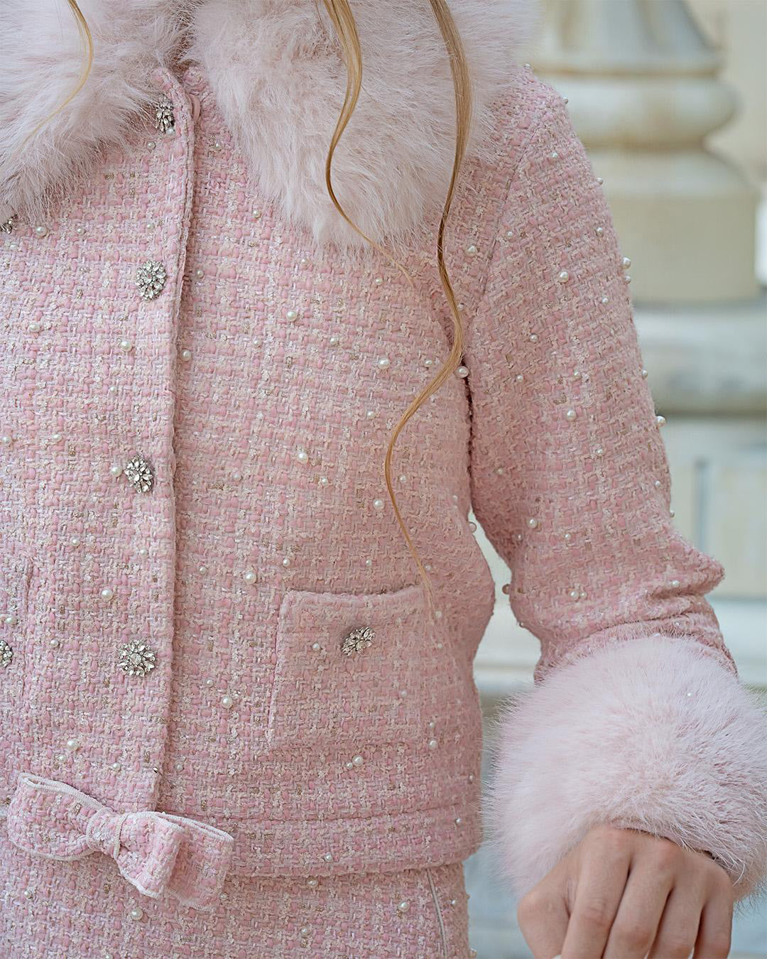Heather Pink Boucle Pearl Jacket