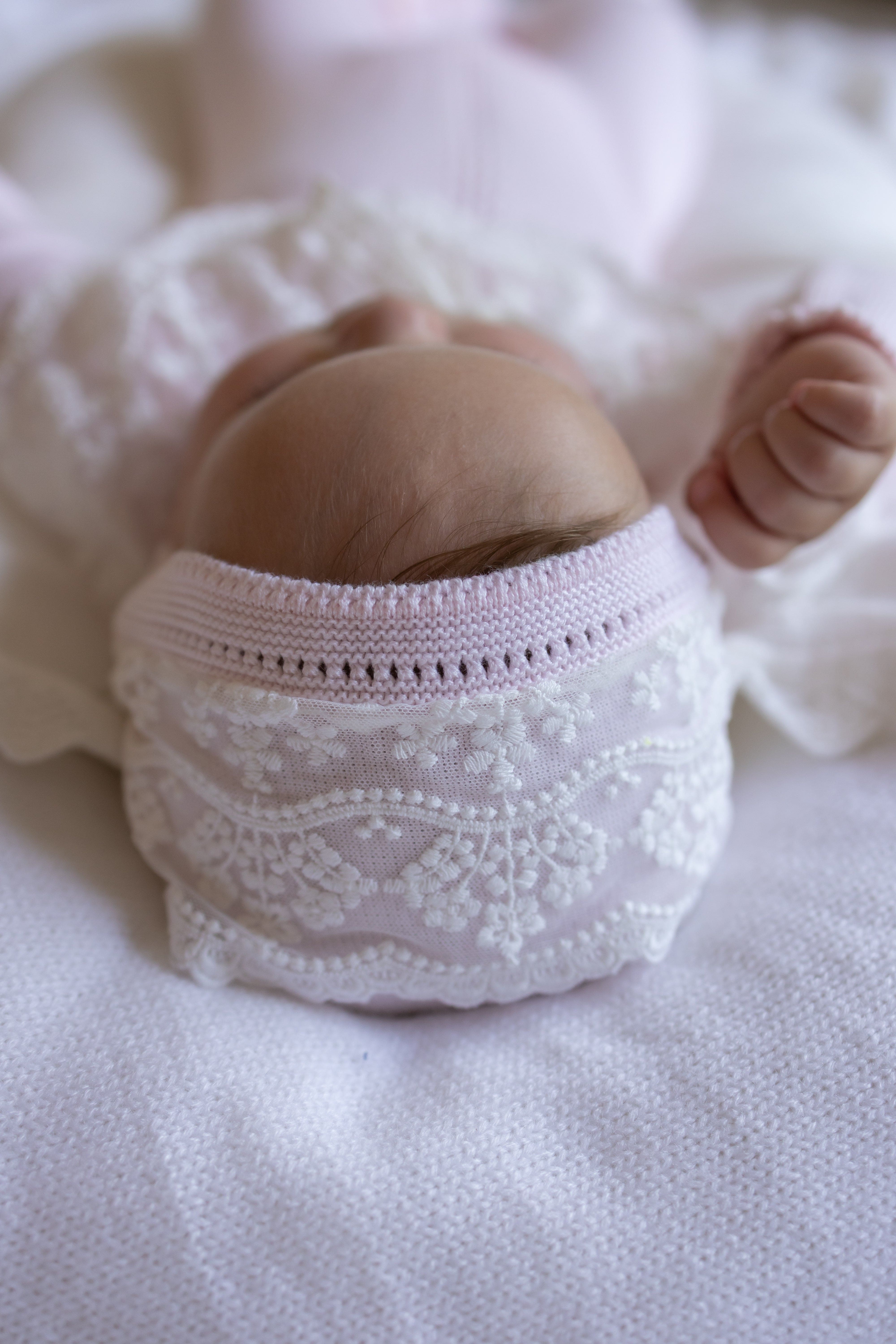 Pink Spanish Lace Knit Bonnet
