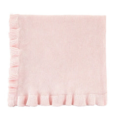 Pink Knit Baby Blanket with Ruffle Trim